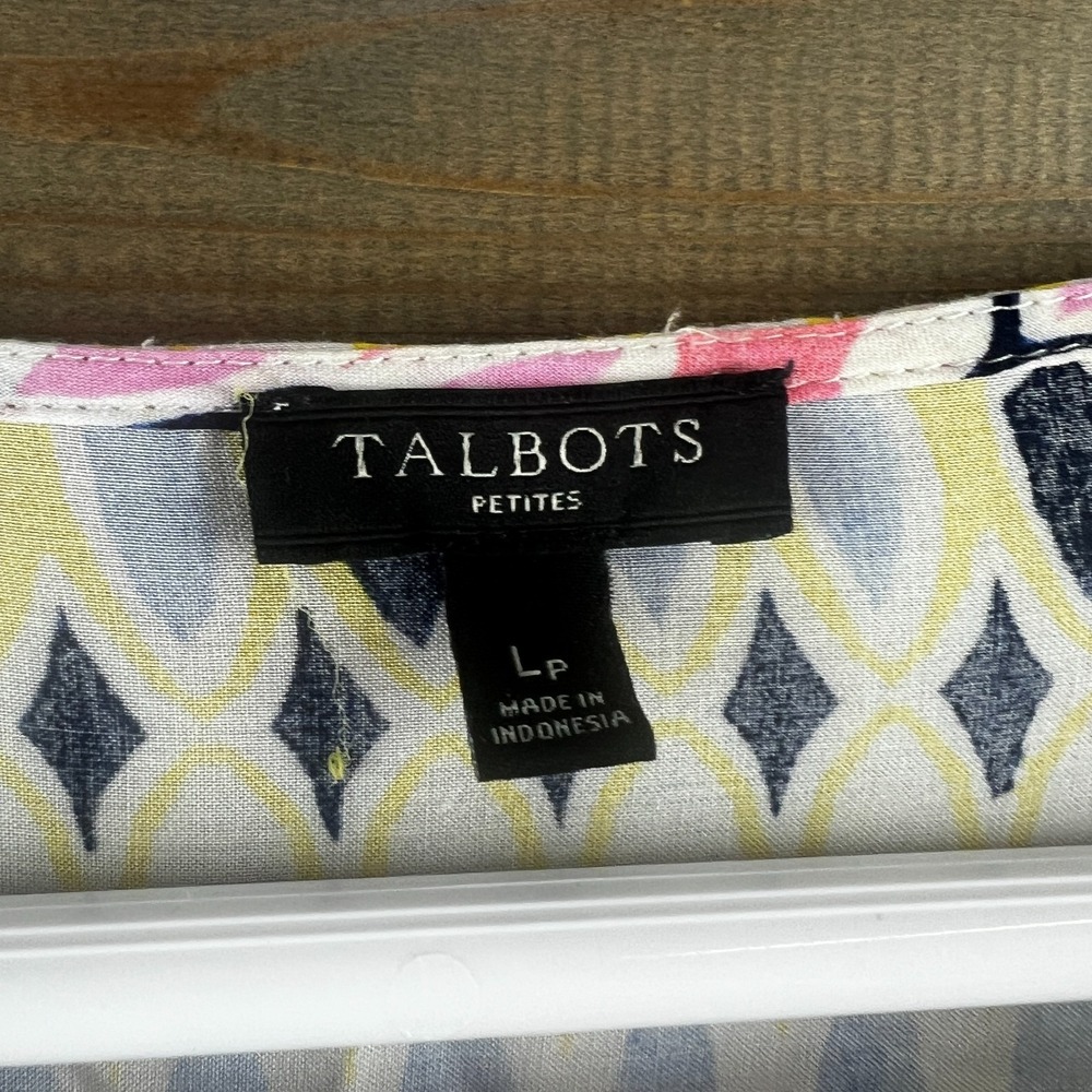 Talbots Womns Shirt 3/4 Sleeve Geometric Striped Colorful Blouse Size PL - Picture 7 of 8
